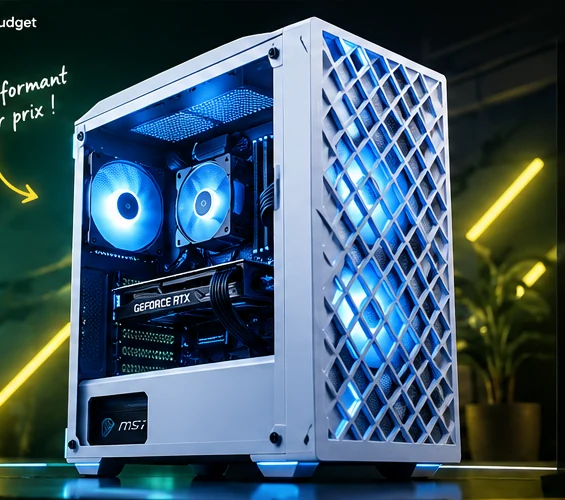PC Gamer Budget blanc avec éclairage bleu
